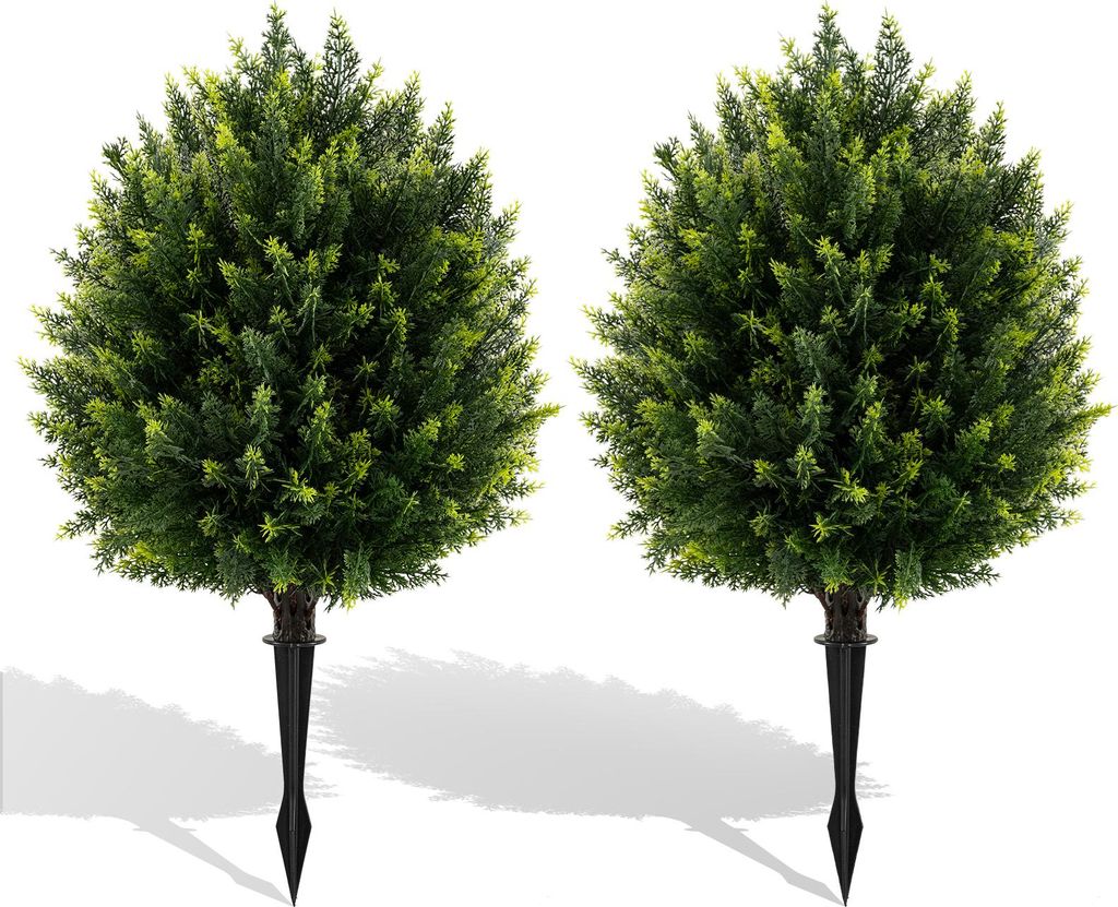 COSTWAY 2er Set Kunstpflanze 61cm, Zypresse Kugelbaum mit Erdspieß&Topf, Zedern Kunstbaum, Künstliche Dekopflanze Zypressenpflanze Zimmerpflanze,...