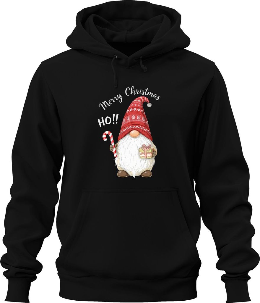 Merry Christmas HO!! Weihnachten Wichtel Gnom Zuckerstange Mütze Uni Hoodie Kapuzenpullover, Schwarz, S