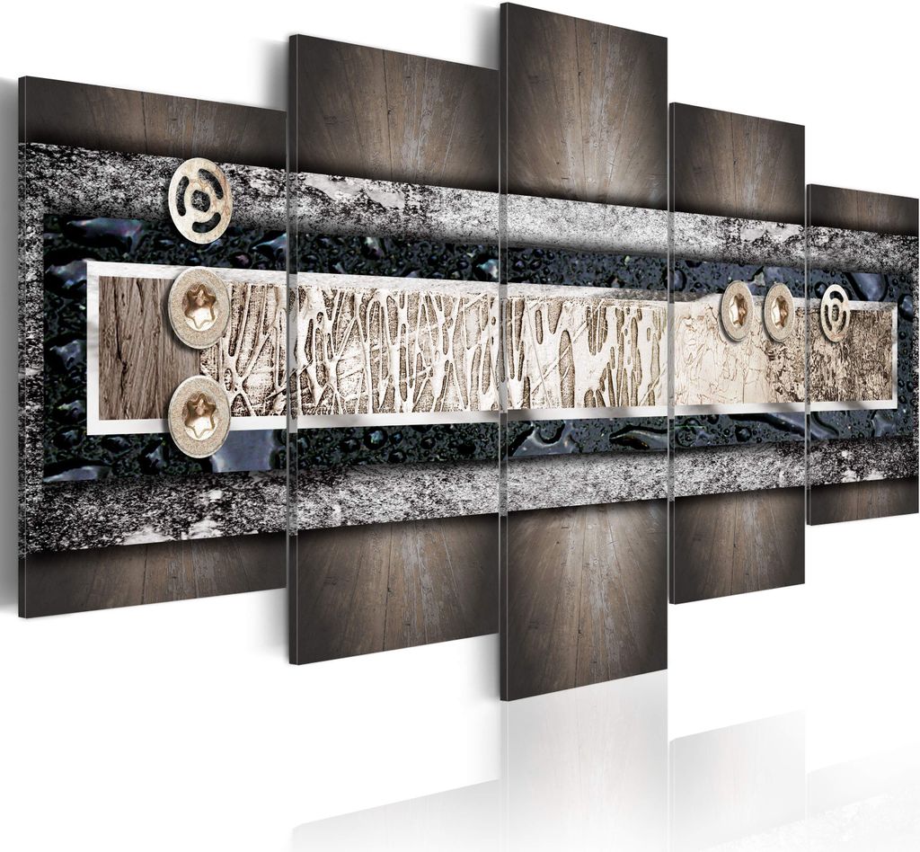 Leinwandbilder Abstrakt 200x100 cm Vlies Leinwandbild 5 tlg Kunstdruck modern Wandbilder XXL Wanddekoration Design Wand Bild - Sterne Holzoptik Tex...