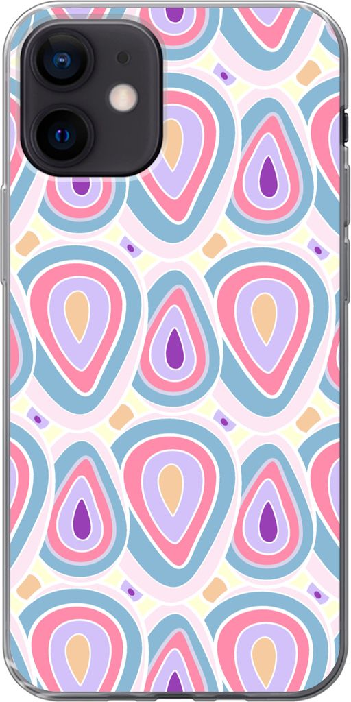 MuchoWow Handyhülle Schutzhülle Hülle für Telefoonhoesje iPhone 12 Muster - Achat - Retro - Lila Silikon Softcase Handy Hülle - Schutzhülle