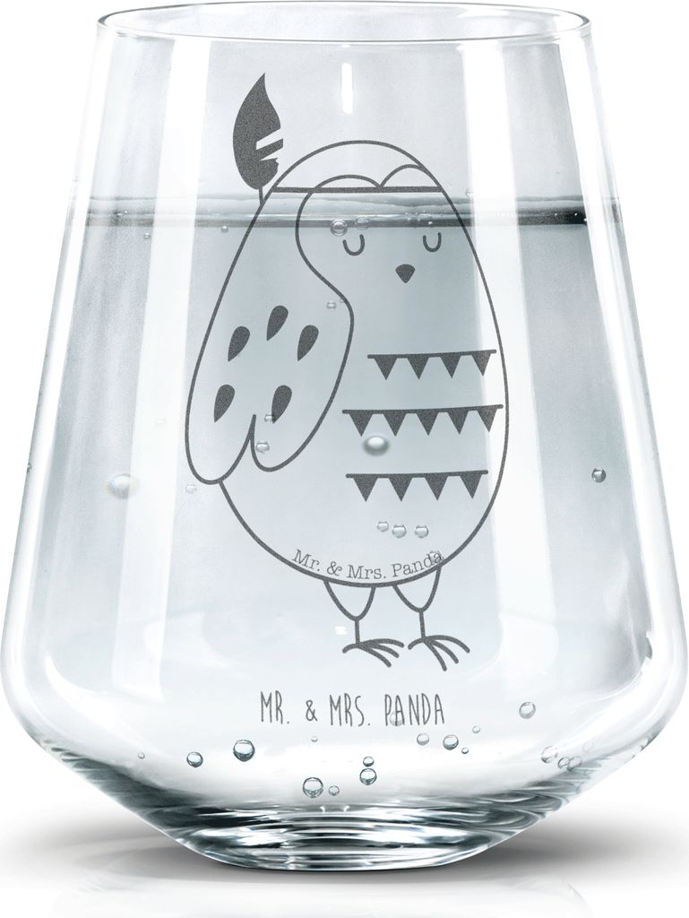 Mr. & Mrs. Panda Trinkglas Eule Federschmuck - Transparent - Geschenk, Glas, Abenteuer, Owl, Wasserglas, Dekoglas, Becherglas, Dekoration, Tumbler