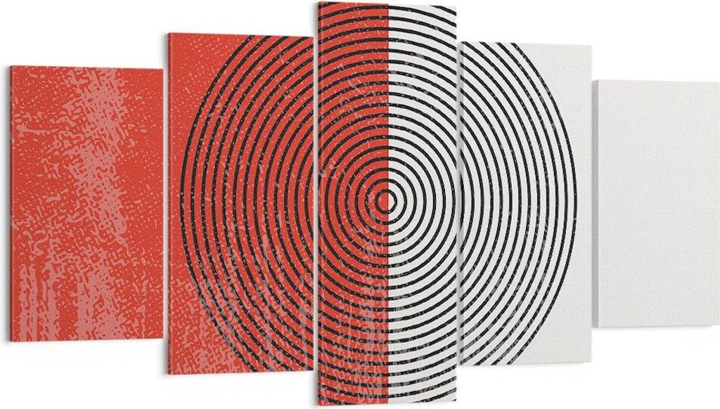Bild auf Leinwand - Leinwandbild - 5 Teile - Abstraktion Weiß-Rot Kreise - 160x85cm - Wand Bild - Wanddeko - Wandbilder - Leinwanddruck - Bilder -...
