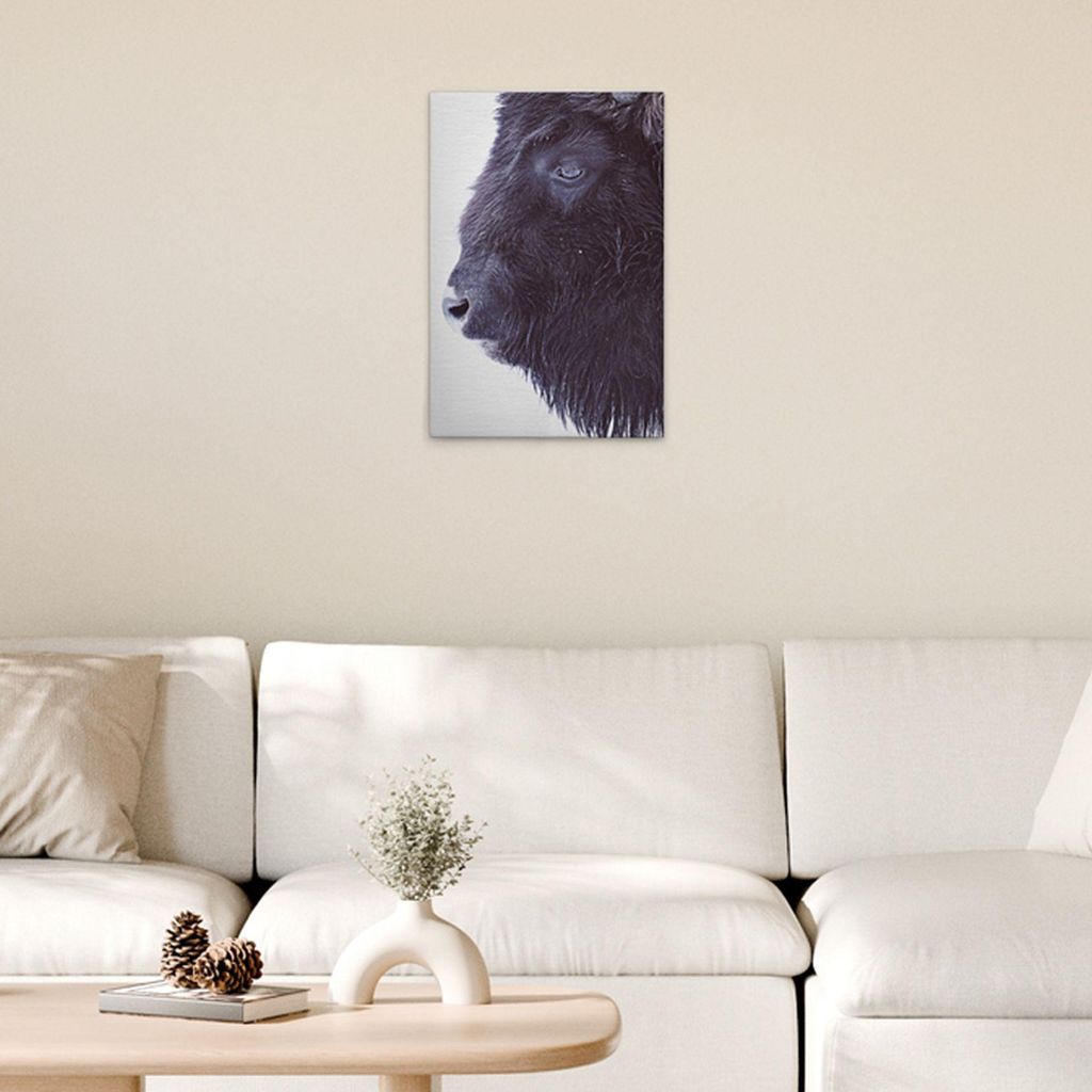 TADESSI Leinwandbild Tiere Büffel - Wandbild 30 x 45 cm - Kunstdruck auf Leinwand in Schwarz Weiß - M1-No.51081