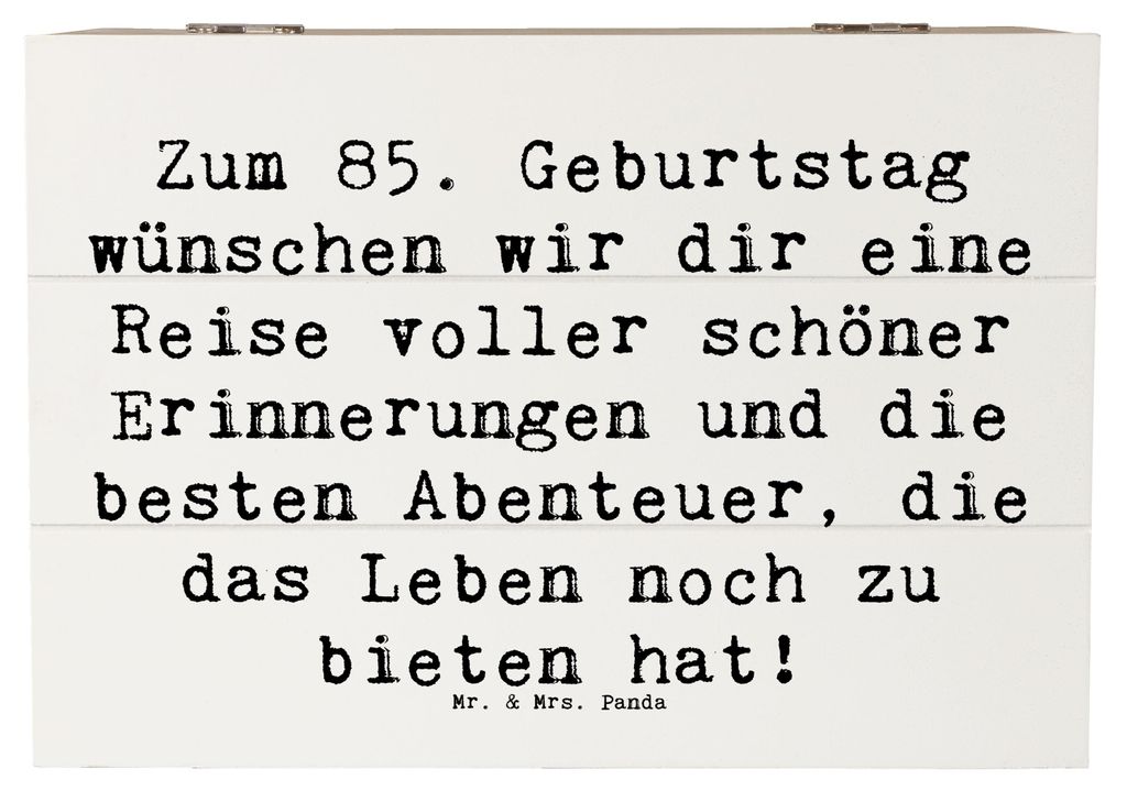 Mr. & Mrs. Panda Holzkiste Spruch 85. Geburtstag 22 x 15 cm - Weiß - Geschenk, Box, Aufbewahrungsbox Holz, Weisheit, beste Abenteuer, Gelassenheit...
