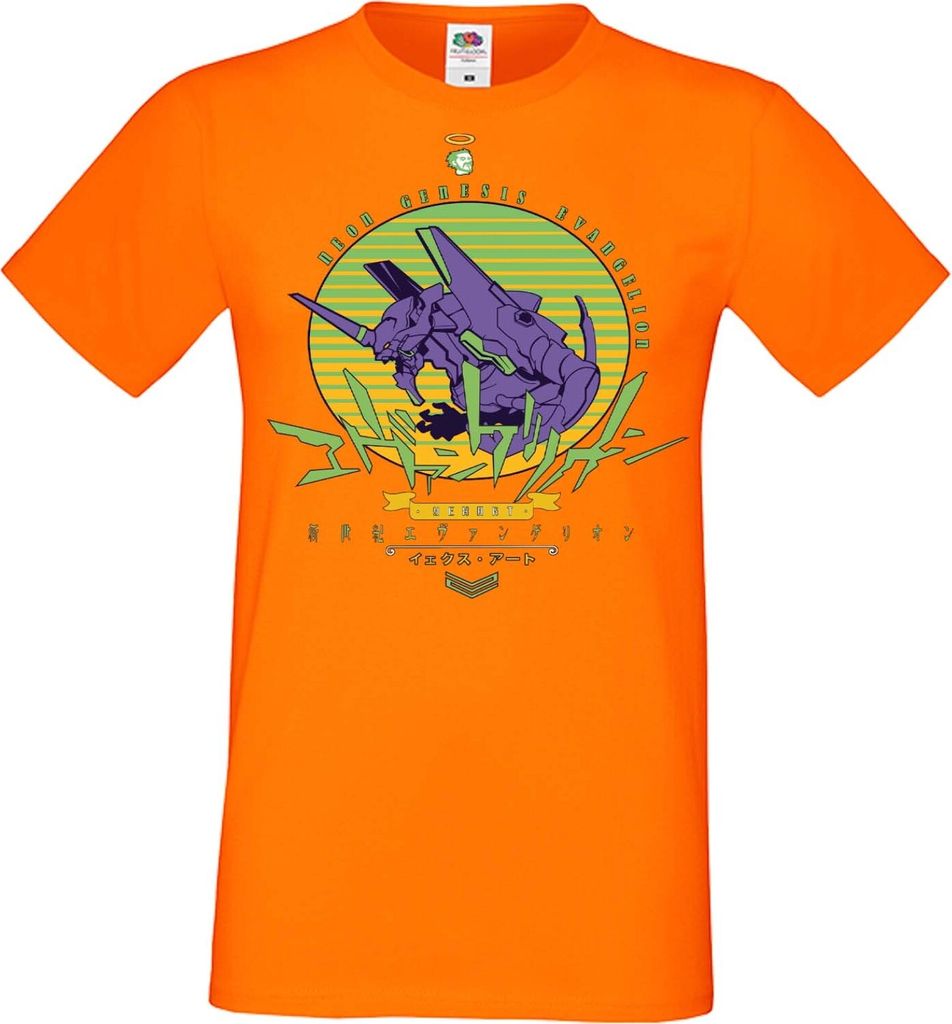Herren T-Shirt Manga Anime Neon Anime Genesis Manga Evangelion Eva Unit 01 Eva Unit, Man L / Orange