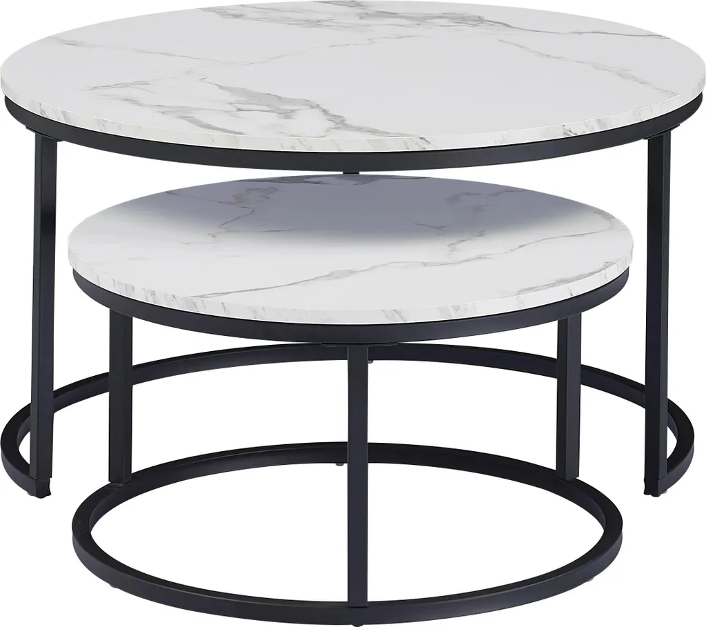 Table basse salon marbre blanc et bois véritable - Modèle Luna 110cm