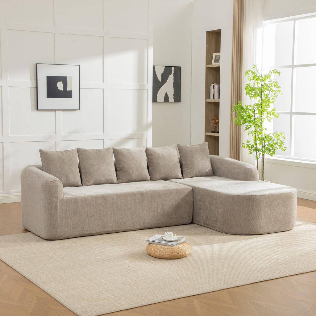 okwish Sofa Modulares Wohnzimmersofa 4-Sitzer Ecksofa mit Kissen und Armlehnen Schlafsofa mit rutschfestem Boden Loungesofa Chenille-Stoff Recamier...
