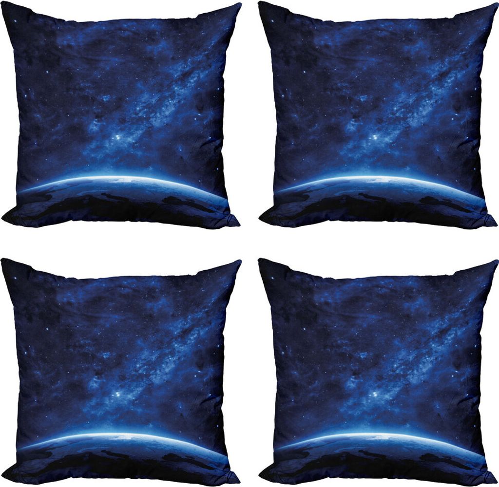 ABAKUHAUS Welt Kissenbezug Set (4 Stück), Earth View Kosmische Nacht, Moderner Doppelseitiger Digitaldruck, 60 cm x 60 cm, Blau und weiß