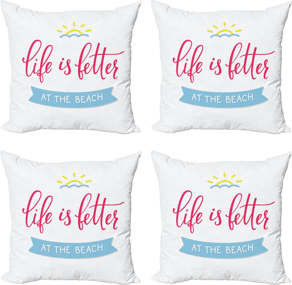 ABAKUHAUS Sprichwort Kissenbezug Set (4 Stück), Das Leben ist besser am Strand, Moderner Doppelseitiger Digitaldruck, 45 cm x 45 cm, Dark Pink, Bl...