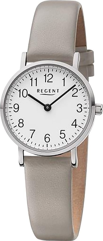 Regent Leder Damen Uhr Armbanduhr Quarz hellgrau Lederarmband D2URF1303