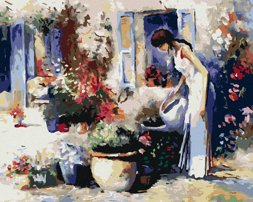 Zuty - Malen nach Zahlen - MÄDCHEN GIESST BLUMEN, 40x50 cm, mit Keilrahmen (bereits gespannt)