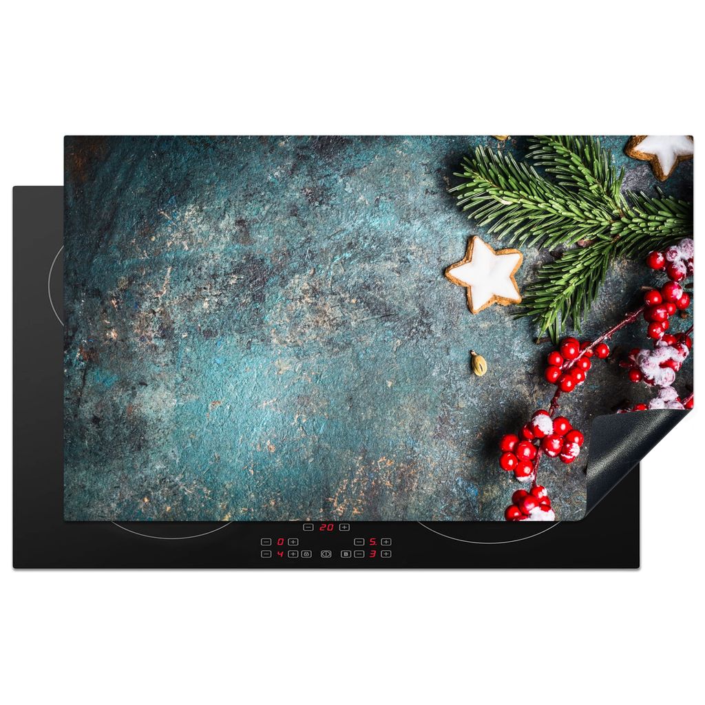 KitchenYeah Herdabdeckplatte Weihnachten - Rustikal - Zweige - Sternanis - Beeren - Rot , 85x52cm, Küche Deko, Glaskeramikkochfeld Herdabdeckung...