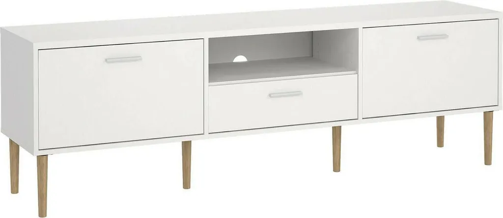 Anselme - Meuble TV Blanc 177x40x57h cm avec Tiroir de Rangement Chic