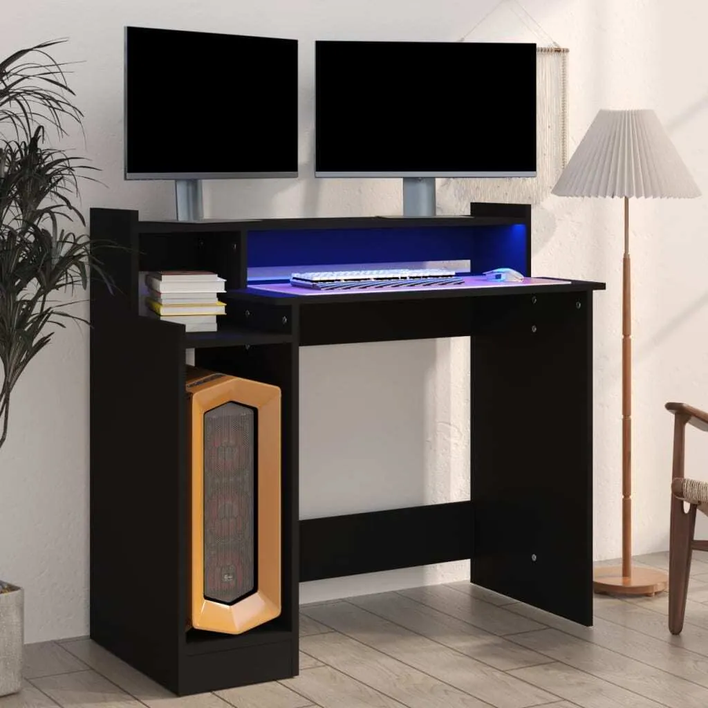 Petit Bureau Informatique avec LED Noir 97 cm - Meuble de Travail Design