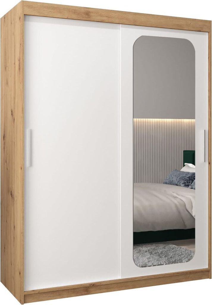 MEBLE KRYSPOL Promo 2150 Schlafzimmerschrank zwei Schiebetüren - Artisan + Mattweiß