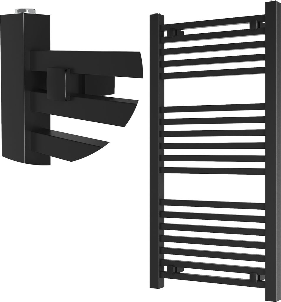 Granitan | Badheizkörper Bergen - 100x50 cm - Schwarz - Modernes Design - Praktische Handtuchhalterung