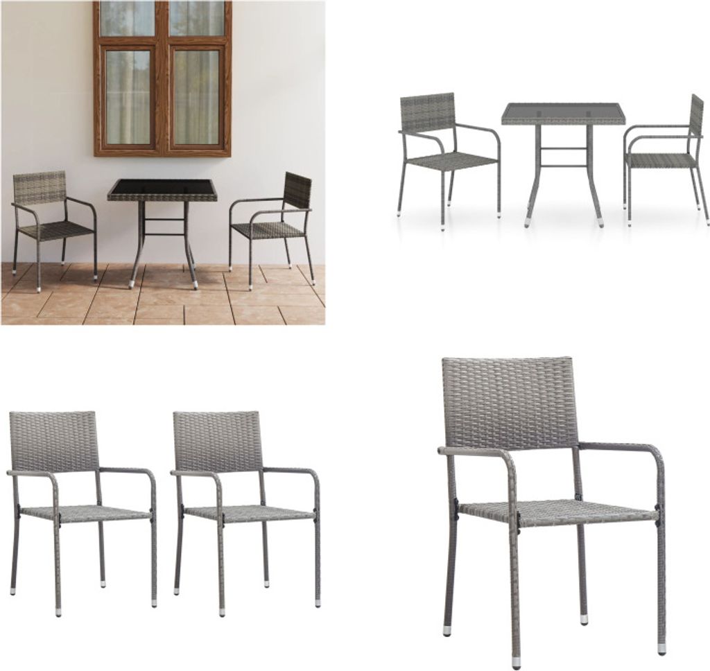 vidaXL 3 tlg. Garten Essgruppe Poly Rattan Anthrazit und Grau - Gartenmöbel-Set - Gartenmöbel-Sets - Gartentisch Und Stühle - Gartentische Und S...