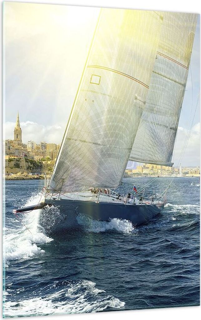 Bilder auf glas - Einteilig - Yacht Meer Welle - 50x70cm - Glasbilder - Wandbilder - Bilder - zum Aufhängen bereit - Wanddekoration aus Glas - Gla...