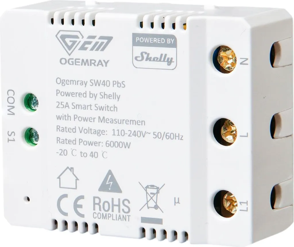 Relais Connecté 25A Shelly X SW40 - Interrupteur Rail DIN Haute Charge
