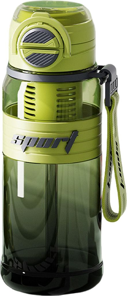 Fitness-Wasserflasche mit Strohhalm, Klappdeckel, 800 ml, BPA-freie PC-Sportflasche, auslaufsicher, Dual-Trink-Modus, schweißfester Griff, Trinkwa...