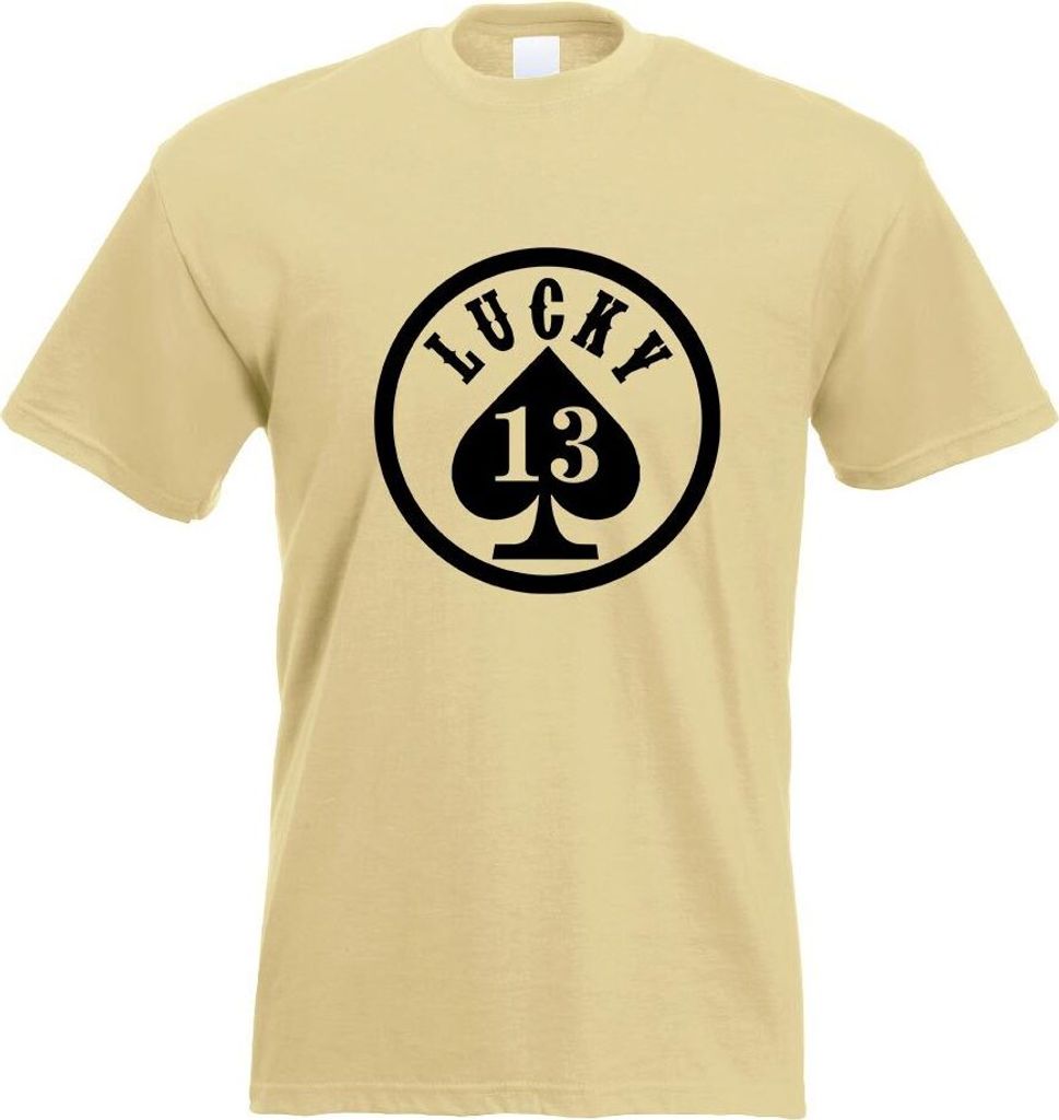 Kiwistar - T-Shirt - Khaki - Lucky 13 Motiv Bedruckt Funshirt Design Print - mit Motiv Bedruckt - Funshirt Design - Sport - Freizeit - Herren - M