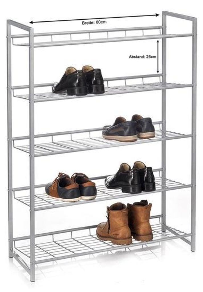 Metallisches Schuhregal mit fünf Platten für zwanzig Paar Schuhe