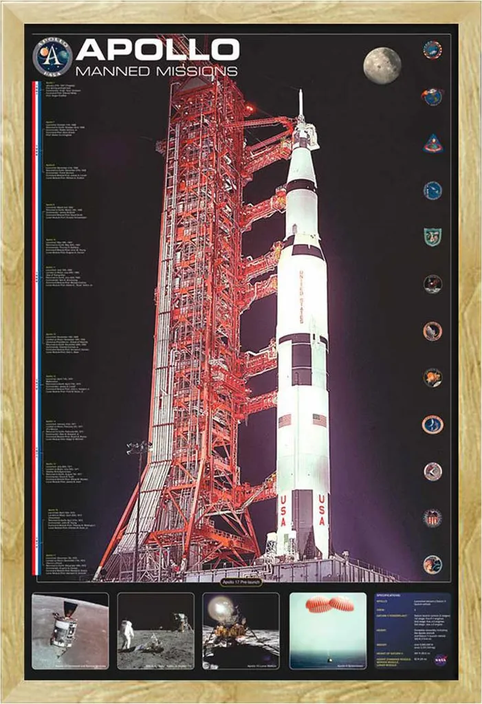 Affiche Missions Apollo Vaisseau Spatial Shinsuke avec Cadre Hêtre 61x91