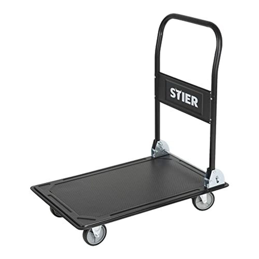 STIER Plattformwagen, Klappbar, Tragkraft 150 kg, Ladefläche 735 x 470 mm, Transporthilfe mit Lenkrollen, Rollwagen mit Antirutsch Beschichtung, s...