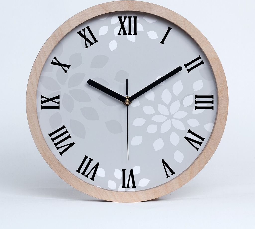 Holzuhr 30fi cm wanduhr - schwarze Spitzen - Blumenmuster