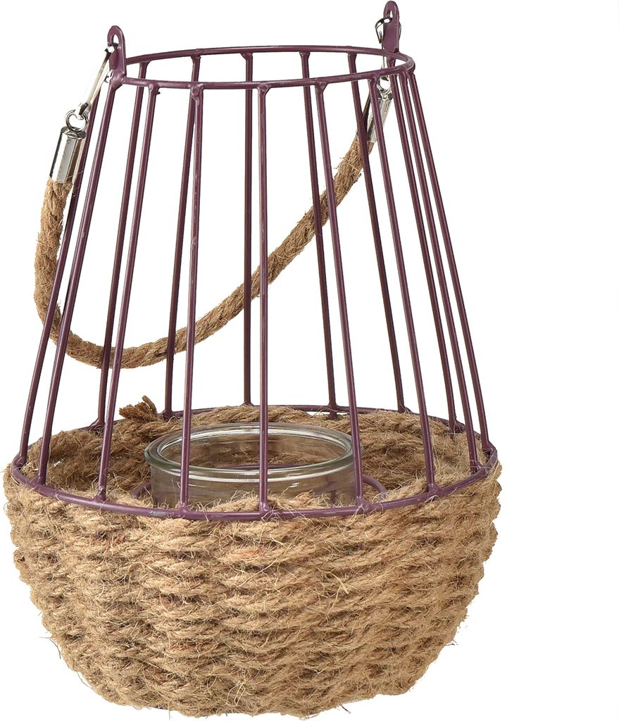 Windlicht mit Henkel Glas Lila Natur Ø18cm H22cm Boho Laterne Dekoration