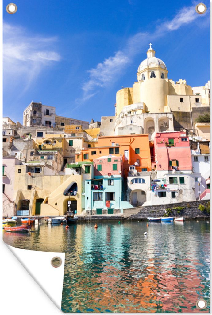 MuchoWow 60x90 cm Outdoor-Poster Gartendeko Sichtschutz Garten Poster für den Garten Bunte Gebäude am Wasser bei Napoli