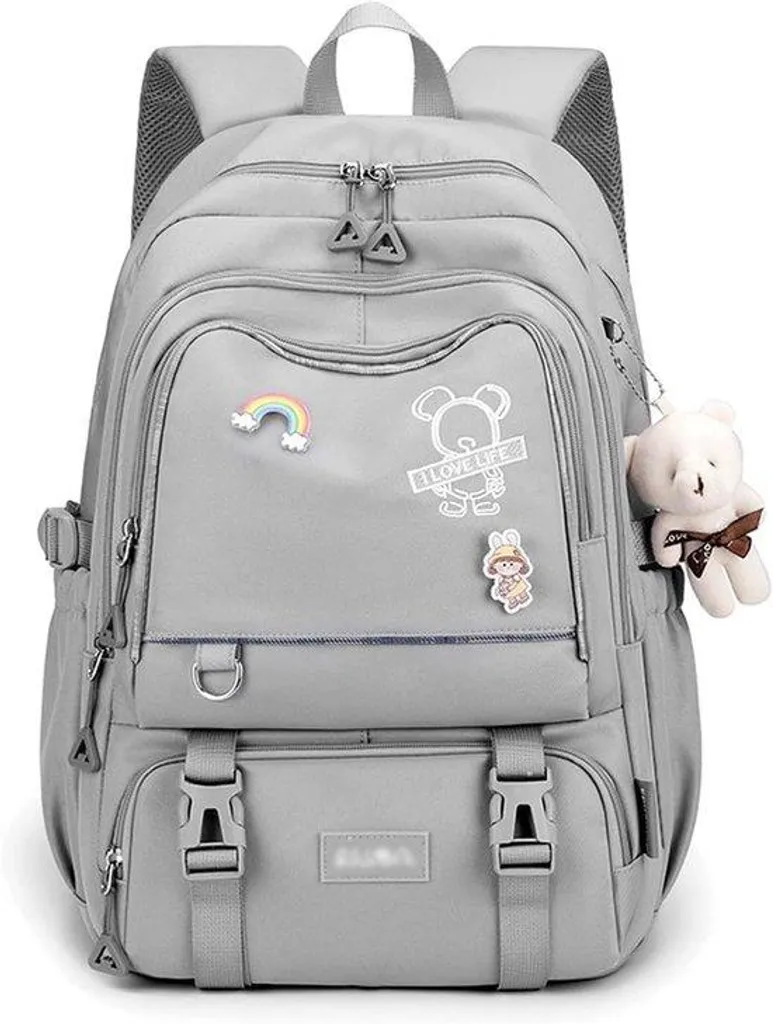 Sac à dos scolaire gris taille L idéal pour les cours et les sorties