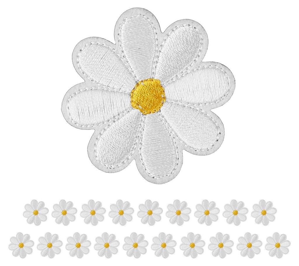 20 Stück Patches zum Aufbügeln Gänseblümchen Blumen Bügelflicken Exquisite Stickerei Bügelbilder Applikation Jacke Jeans Aufnäher zum Aufbü...