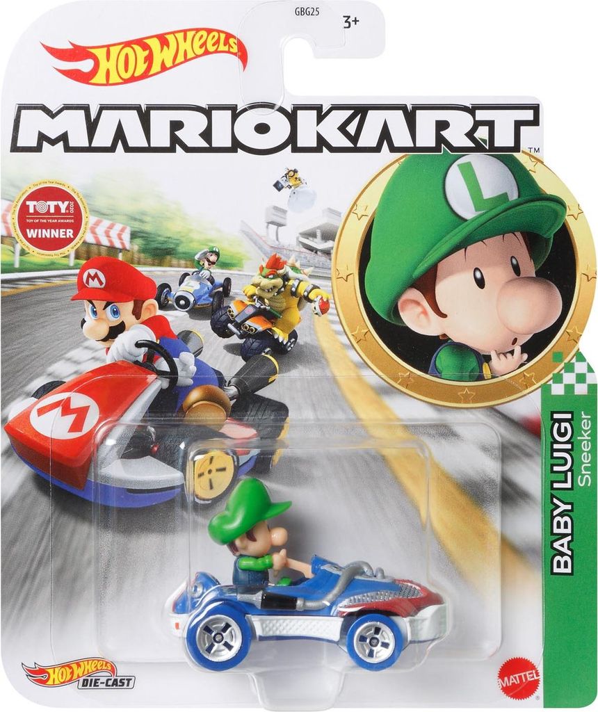 Mattel GBG25; HDB28 - Hot Wheels Mario Kart 1:64 Die-Cast Baby Luigi Sneeker