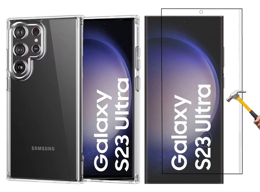 2in1 3D Schutzglas Schutzhülle für Samsung Galaxy S23 Ultra Panzerglas Silikon Hülle 9H Schutzfolie volle Abdeckung TPU Case Cover Glasfolie S23...