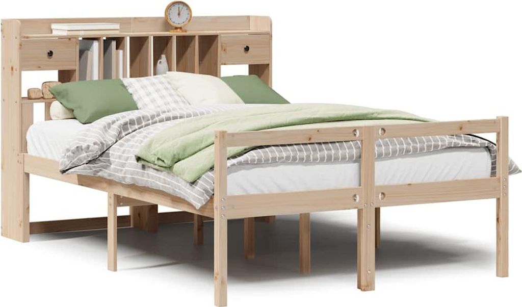 vidaXL Massivholzbett mit Regal ohne Matratze 140x190 cm Kiefernholz