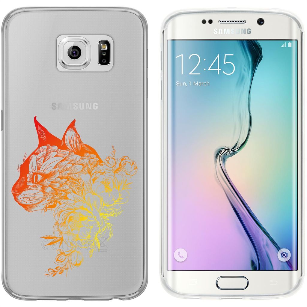 PhoneNatic Case kompatibel mit Samsung Galaxy S6 Edge Silikon-Hülle Floral Katze M2-2