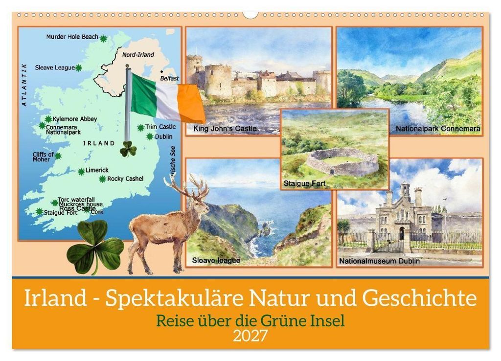 Irland - Spektakuläre Natur und Geschichte (Wandkalender 2027 DIN A2 quer), CALVENDO Monatskalender