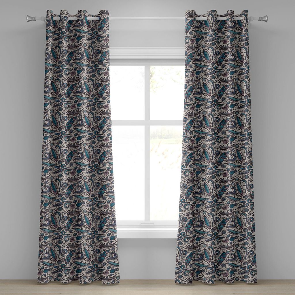 ABAKUHAUS Surfbrett Ösenvorhang, Spaß an exotischen Wasser-tropischen Strand-Element-Oberteil-Hibiskus-Blumen haben, Dekorative 2-Panel-Fenstervo...