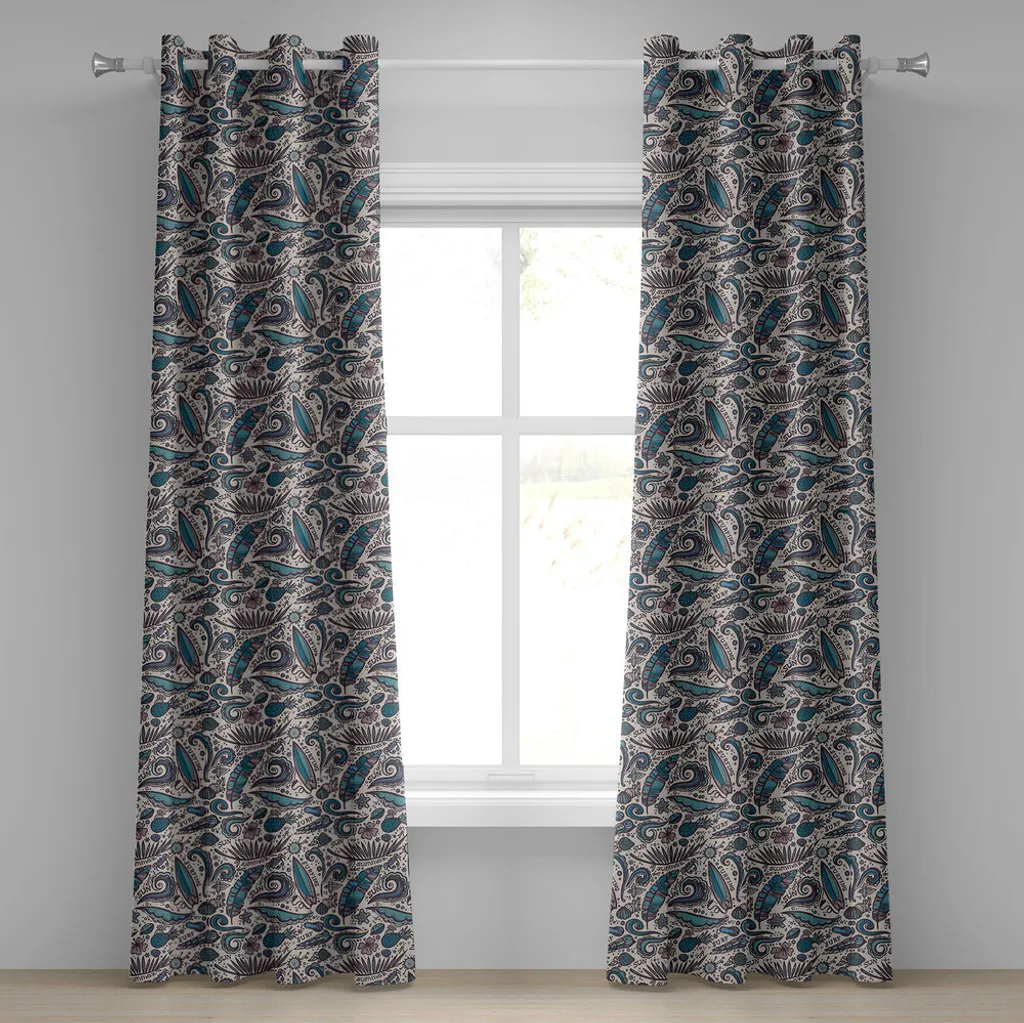 ABAKUHAUS Tenda con occhielli Surfboard, divertimento esotico acquatico tropicale spiaggia elemento top hibiscus fiori, tende decorative a 2 pannelli, 280 cm x 245 cm, Tan Teal Mauve