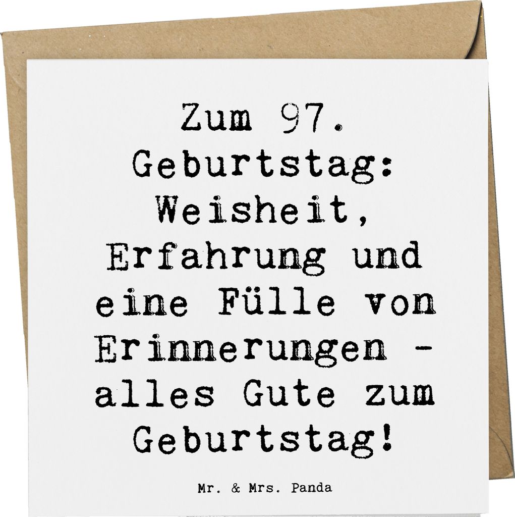 Mr. & Mrs. Panda Glückwunschkarte Spruch 97. Geburtstag - Weiß - Geschenk, besondere Geschenke, Alter, Liebe, doppelkarte, Handarbeit, Happy Birt...