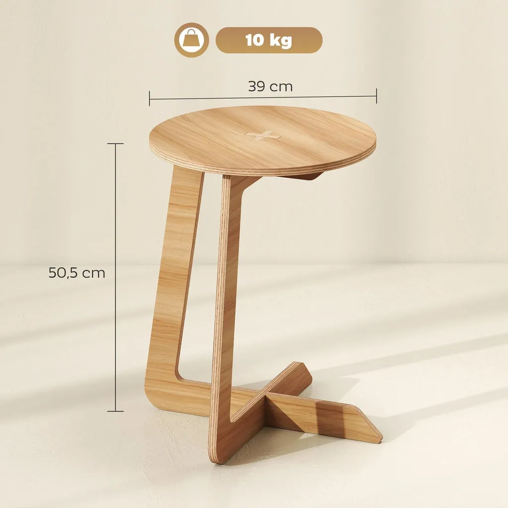 Petite table d'appoint en C pour salon - Table basse bois gain de place