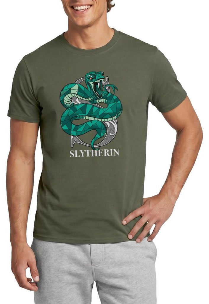 Spreadshirt Harry Potter Slytherin Wappen Monochrom Männer T-Shirt, 4XL, Militärgrün