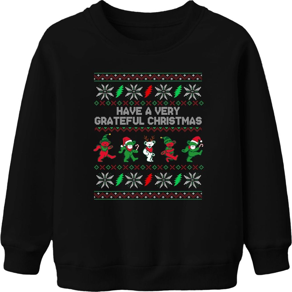 Grateful Dead Grateful Christmas tanzende Bären Weihnachten Retro Uni Kinder Sweatshirt Pullover, Schwarz, 116