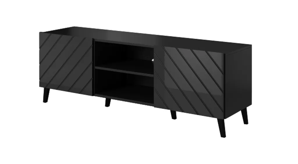 Banc TV Noir Brillant Abeto 150 - Meuble de Salon Scandinave et Chic