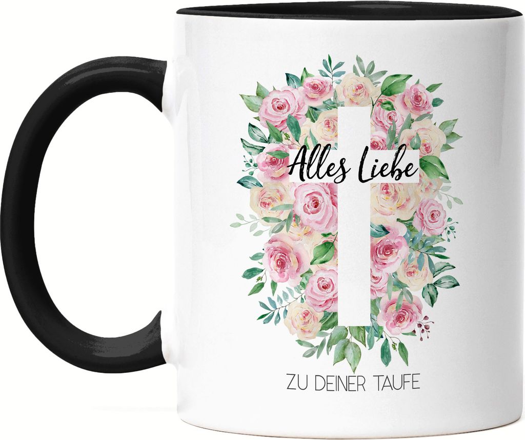 Alles Liebe zu deiner Taufe Tasse Schwarz Taufgeschenk Mädchen Patenkind Kirche