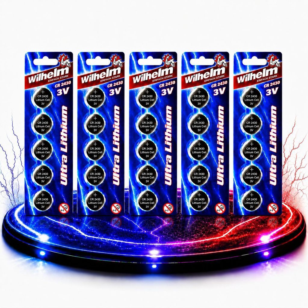 25 x Wilhelm CR2430 Blister Lithium Knopfzellen Produktbild 