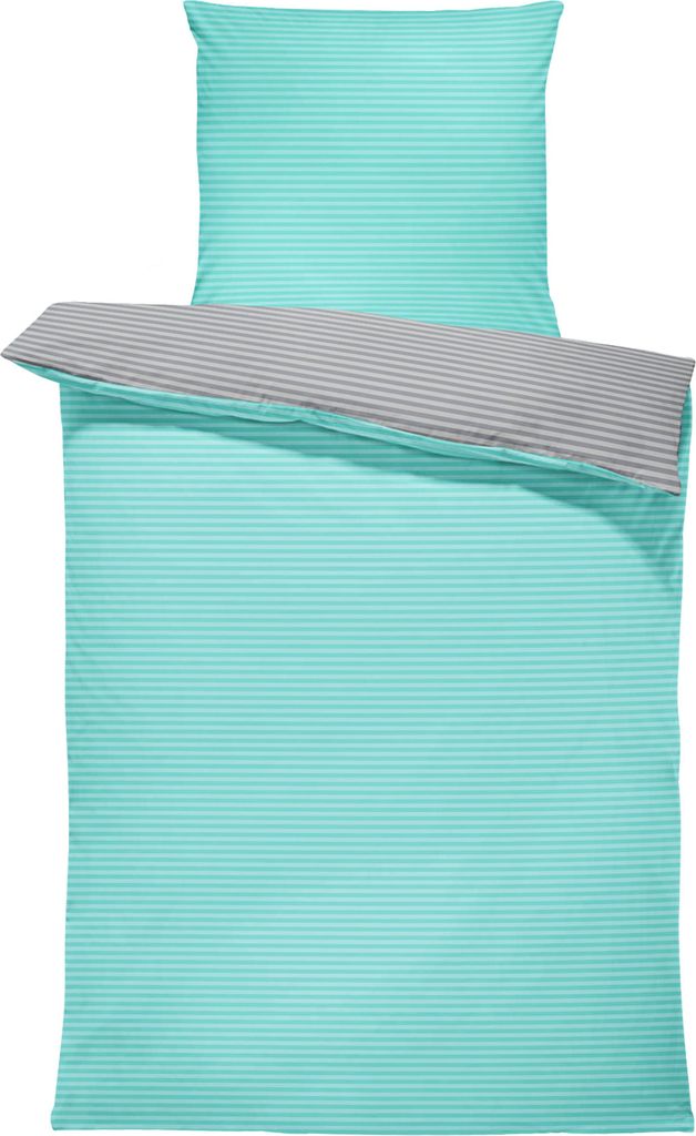 Bettwäsche gestreift Streifen modern Wende Renforcé Baumwolle mit Reißverschluss, Größe:2 teilig 155x200 cm, Farbe:türkis / anthrazit