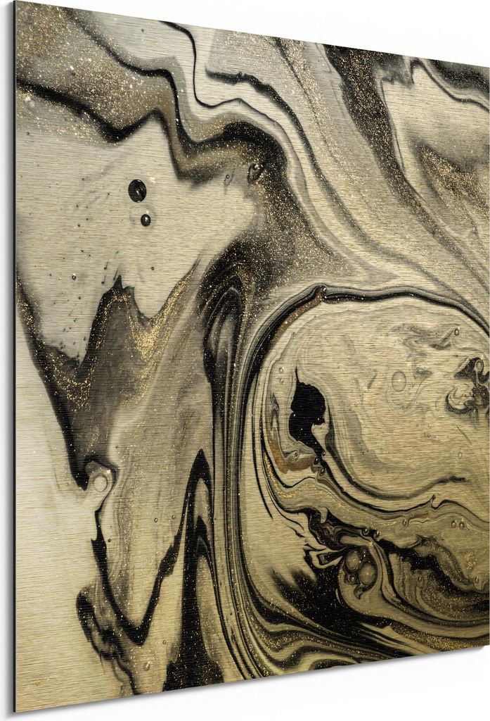 DEQORI Alu-Dibond Bild Gold 30x30 cm 'Aufwendiger Marmordekor' Wandbild Metall dünn