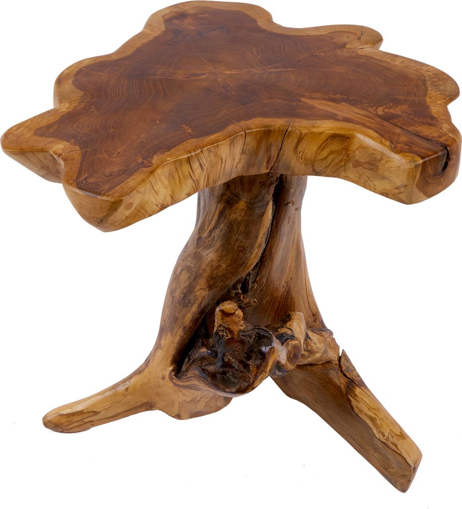 Massiver Beistelltisch ROOT 40cm Teakholz mit Jahresringen Couchtisch Nachttisch Hocker Wohnzimmertisch
